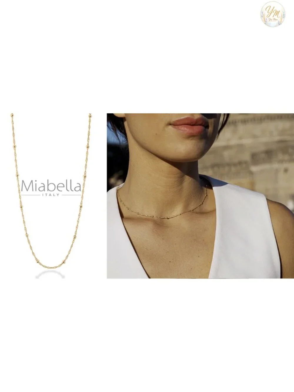 18K Gold Plated Sterling Silver Bead Chain Necklace Dainty 18 Inch